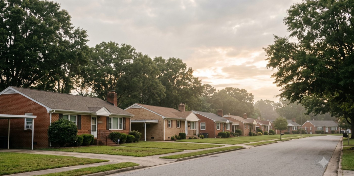 Residential street in Hampton Roads, Virginia
